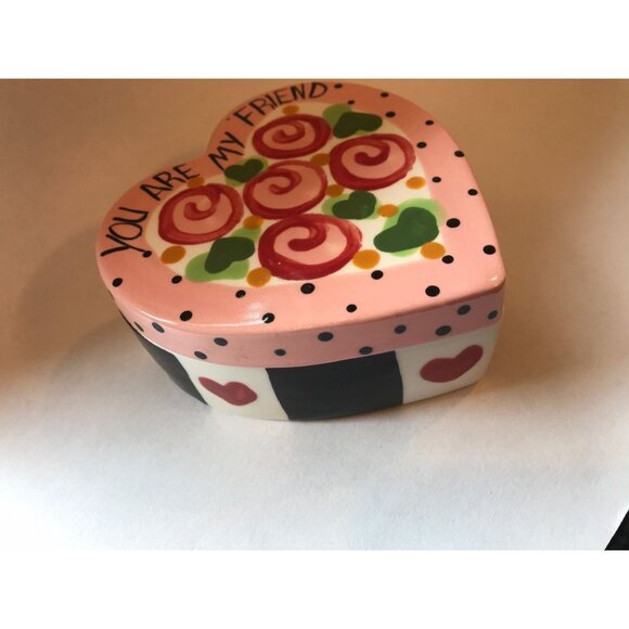 HTF Vintage C Sara 2000 Handpainted Italian Ceramic Heart Shaped Trinket Box - Picture 2 of 9